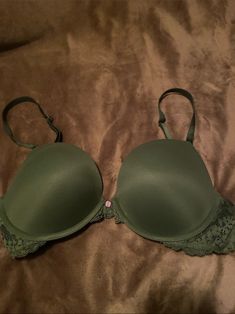 Victoria's Secret Dream Angels Smooth and Lace Push-up Bra Olive Green